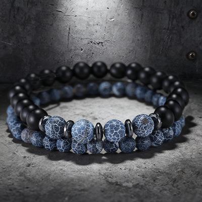 Noter 5 Colors Men Bracelet Set 2Pcs/Pair Tiger Eyes Howlite Stone Strand Braclet Positive Energy Healing Braslet Pulsera Homme