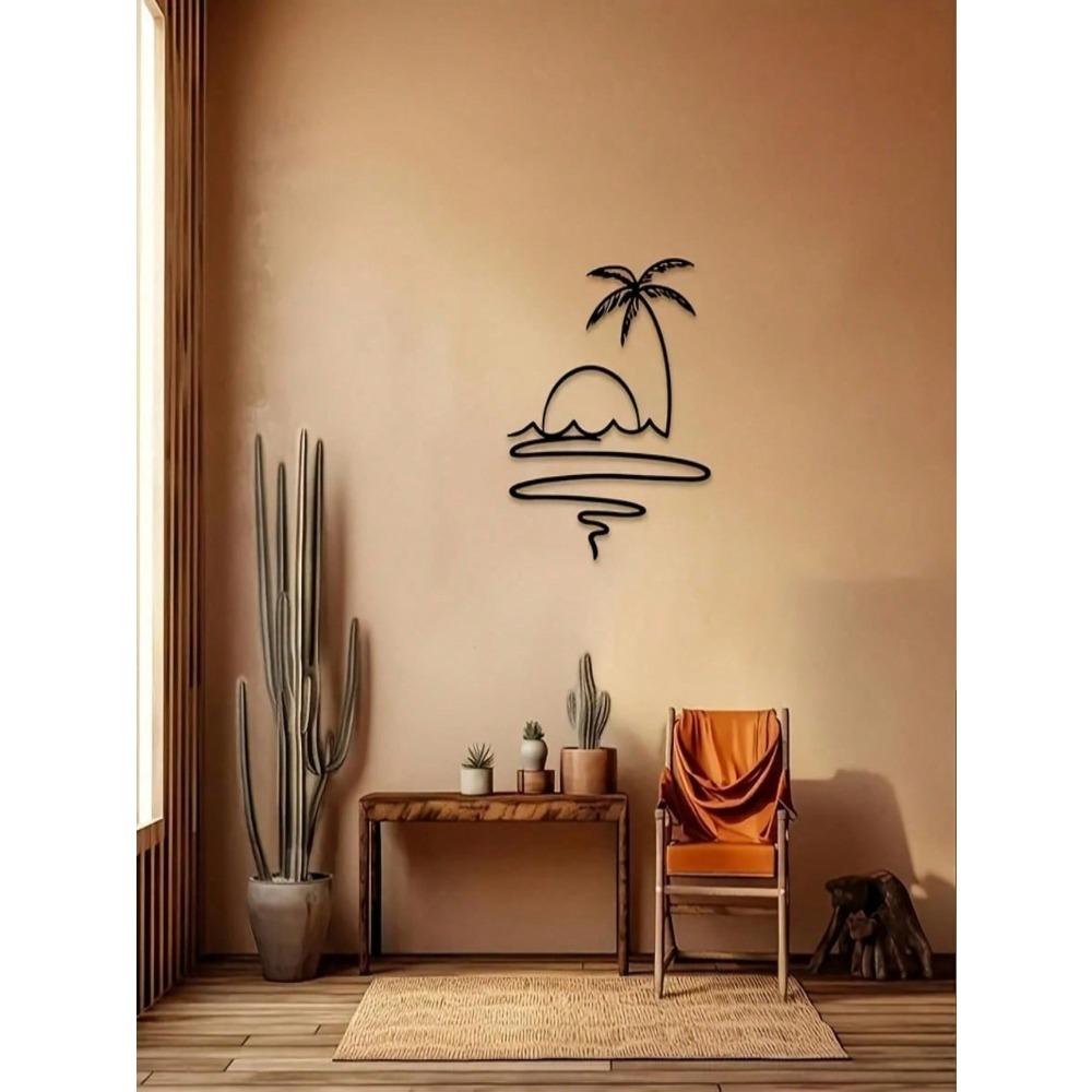 Vintage Sunrise Metal Wall Art Sun Ocean Tropical Leaves Palm Trees Decor