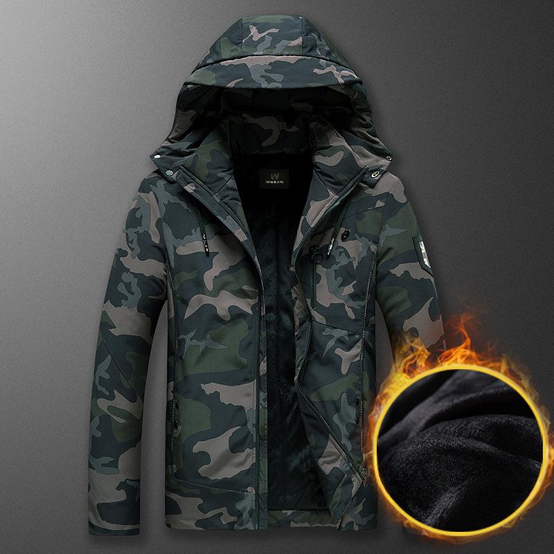 Men's winter new cotton-padded clothes Men's youth fashion velvet thickened camouflage large size loose cotton clothes