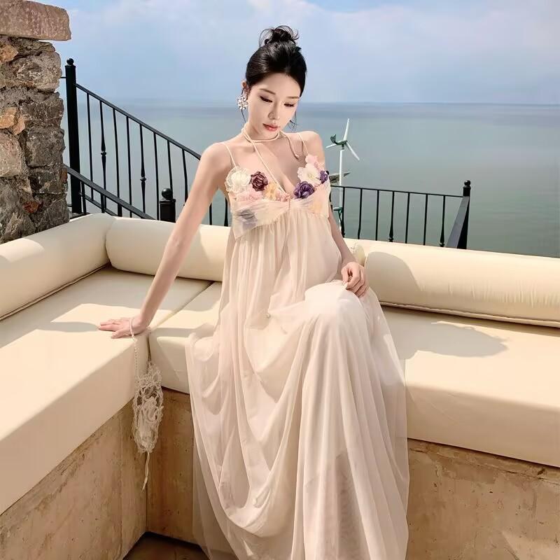 2026 Suspender Dress Women's Summer Beautiful Floral Dress Holiday Wind Seaside Wear Fairy Dress