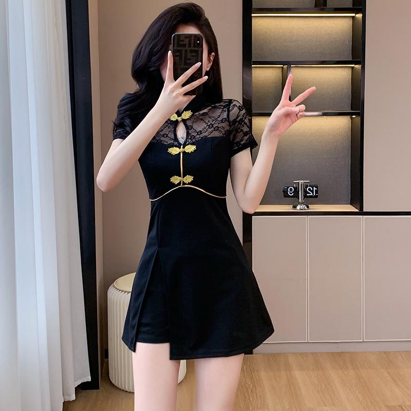 2024 Summer National Style Cheongsam-Style Splicing Two-Piece Suit: Skirt and Shorts Set