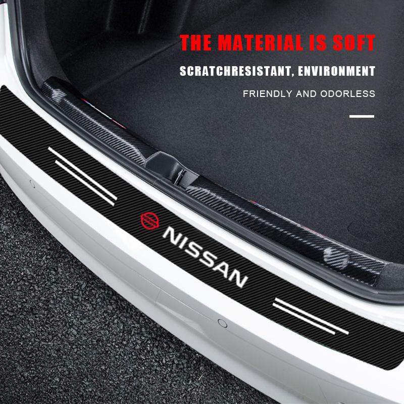 1 Stück Kohlefaser Auto Kofferraum Heckstoßstange Aufkleber Schutzplatte Schutz für Nissan Nismo Tiida Sylphy Teana X Trail T30 T32 Almera Qashqai J10 J11