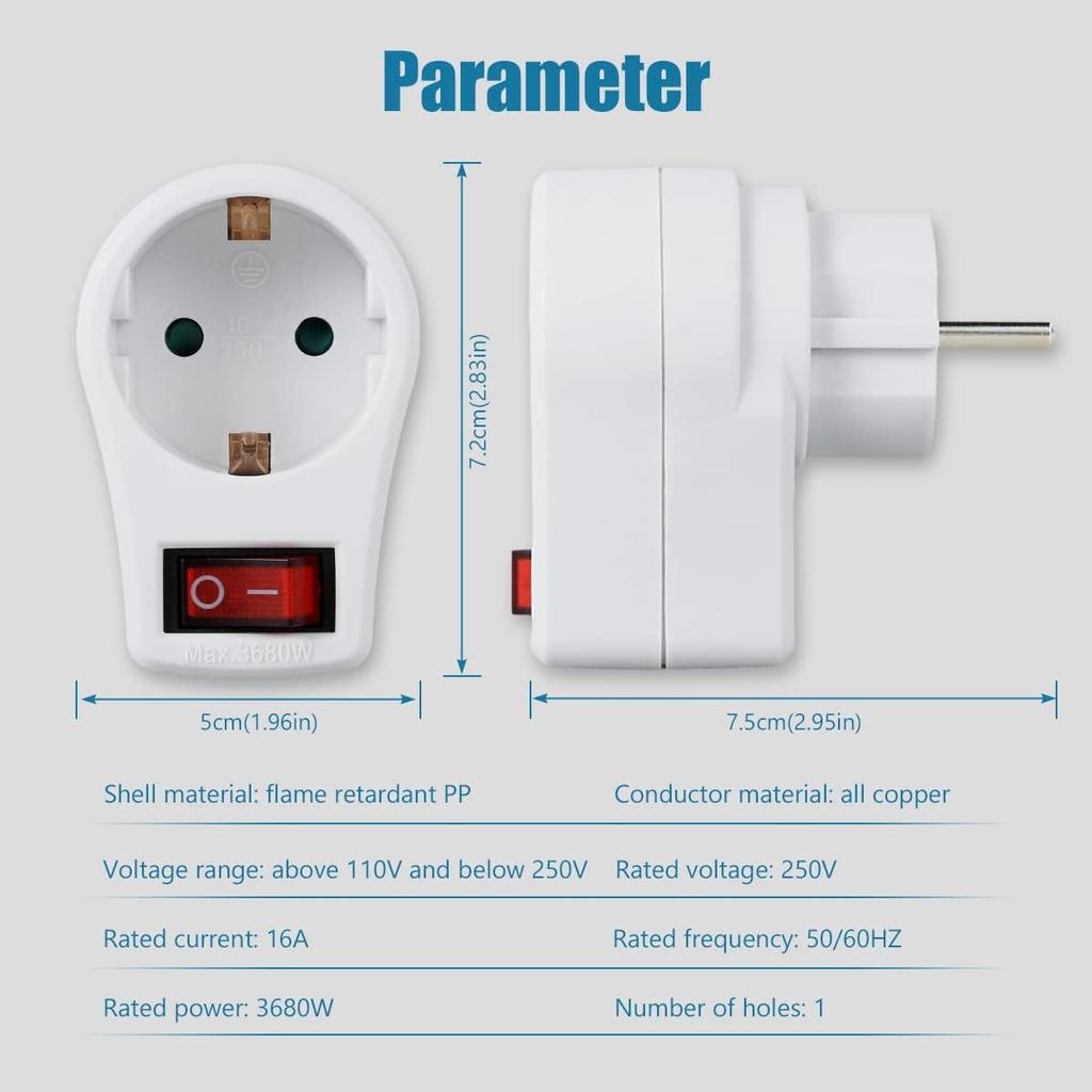 5 X European Type Conversion Socket German Standard Power Socket Converter with Switch Indicator 250 V 16 A Universal Power Adapter Socket for Travel