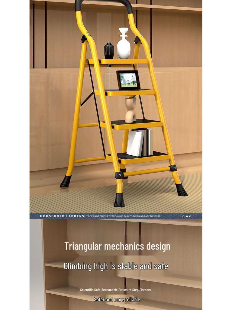 Multi-functional Indoor Folding Ladder with Handrails and Widened Pedals - Four to Five Steps for Home and Dorm Use