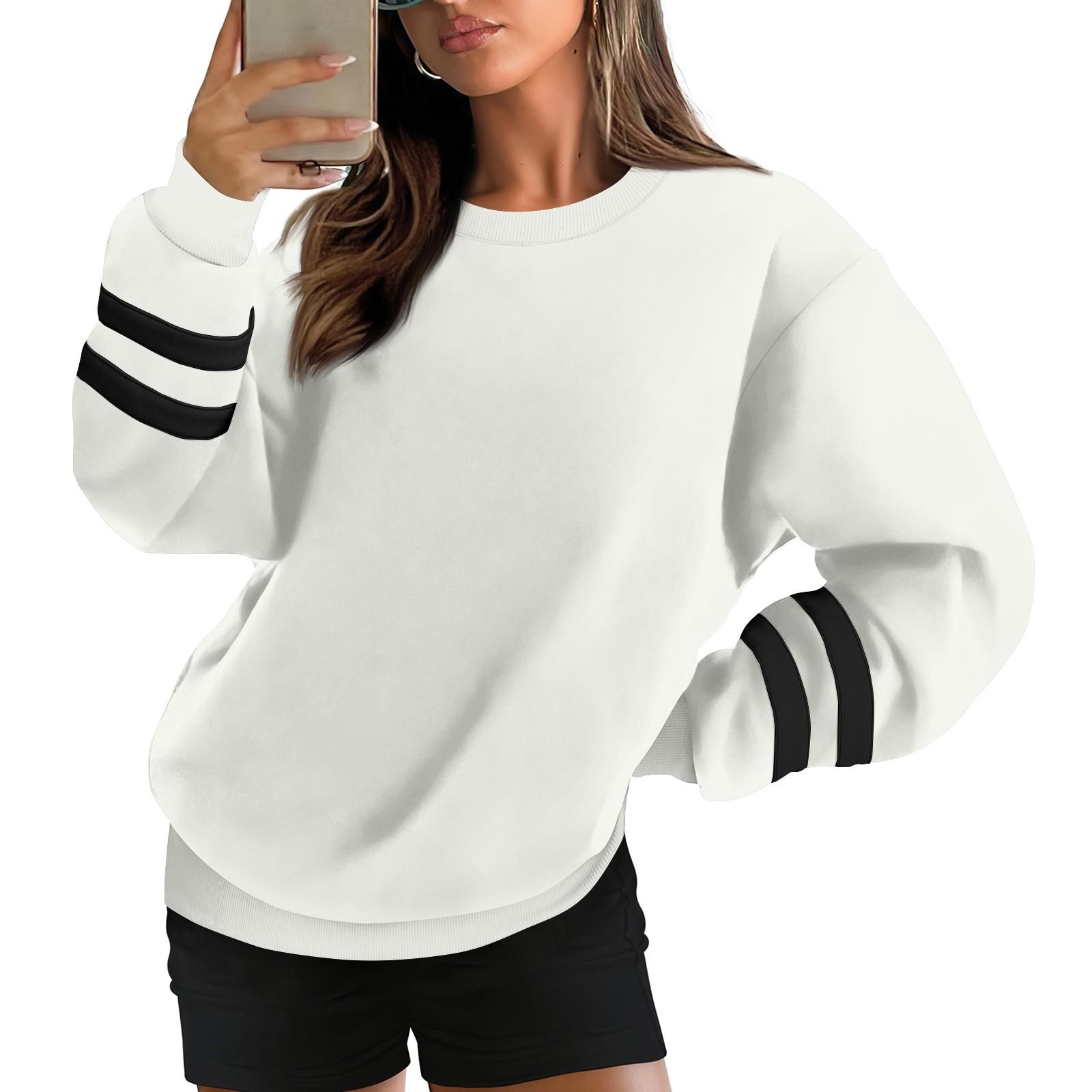 

Women s Fashion Casual Round Neck Loose Long Sleeve Solid Color Sweatshirt XXL білий