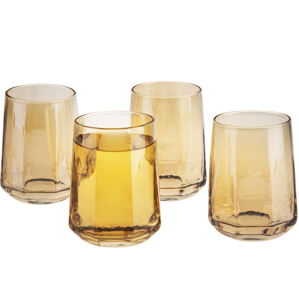 Modern Geometric Clear Amber Smoke Tone Stemless Wine/Beverage Glasses, Set of 4 United States