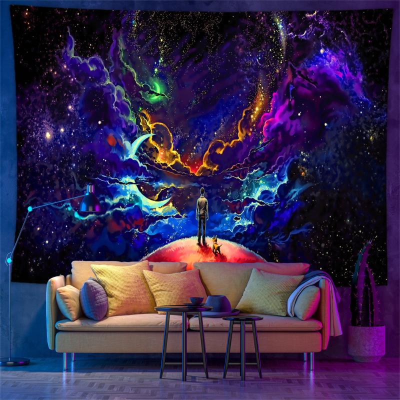 Blacklight Astronaut Tapestry Psychedelic Galaxy UV Reactive Wall Hanging Trippy Room Party Home Decor