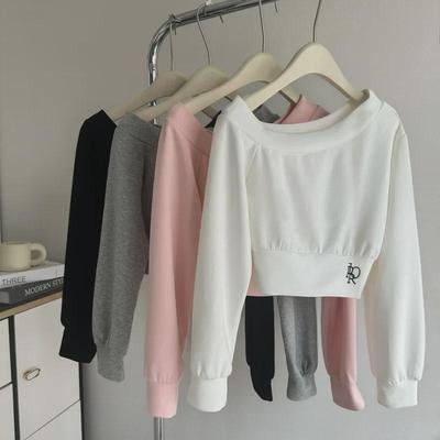 European and American Off-Shoulder Korean Style Sweater - Autumn, Lightweight, Loose Fit, Short, Long-Sleeved Women's Top