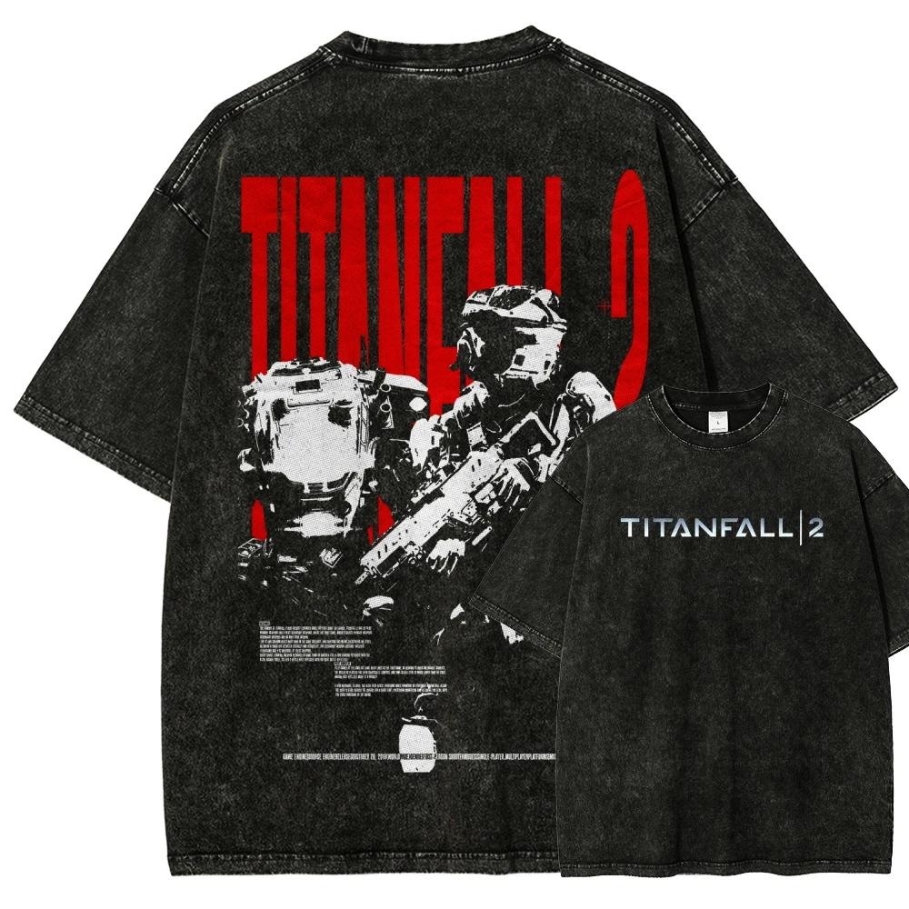 

Футболка Titanfall Washed Одяг на весь рік Одяг з характером Великий розмір Унісекс Висока якість Гарячий продукт Праний Ретро 2XL