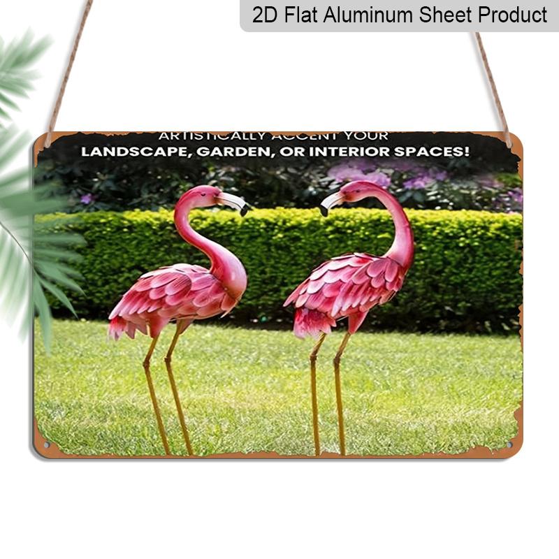 

2D Flat, 1pc Pink Flamingo Garden Decor Aluminium Sign 8x12 Inch - Realistic Metal Flamingo Pair Design, Vintage Distressed Finish, Outdoor Patio 20*30cm