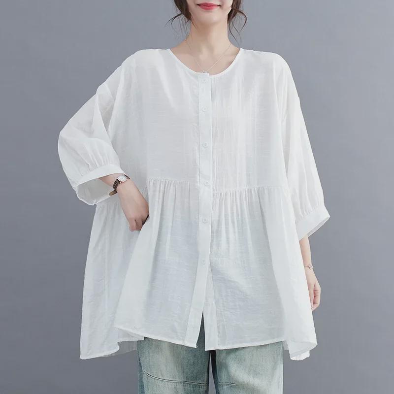 Sommer 2025 Damen Übergröße Koreanischer Stil Schlankmachendes Sieben-Ärmel-Shirt