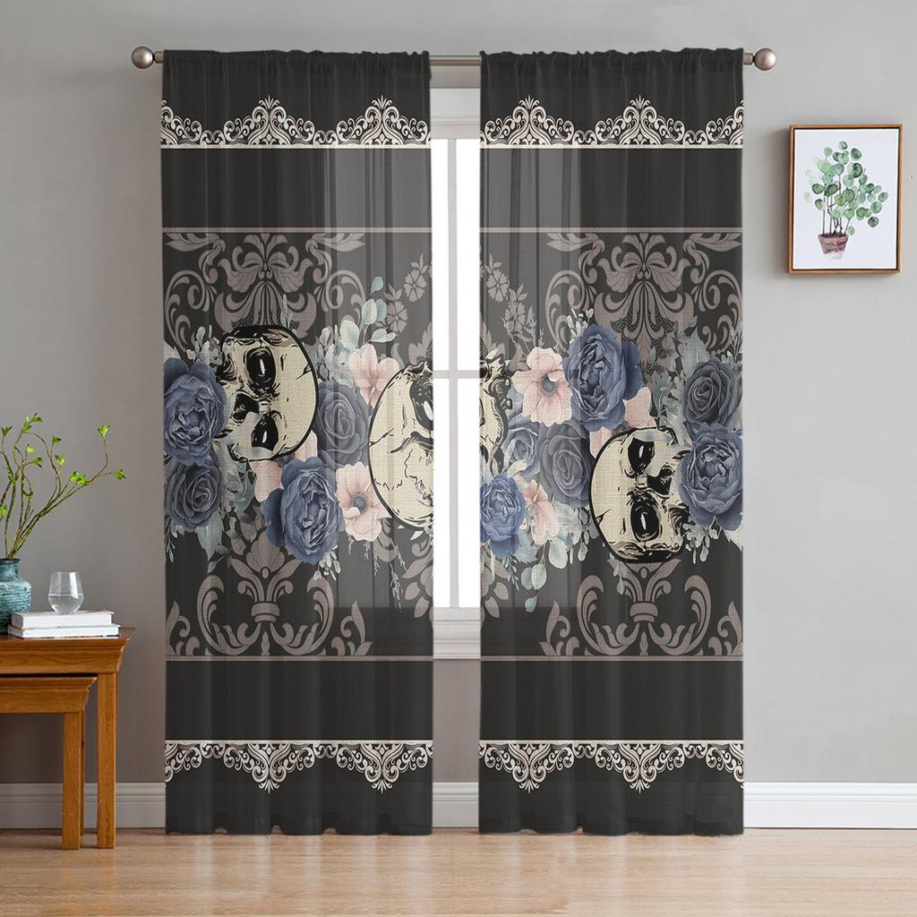 Luxury Tulle Curtains Color Painting Modern Living Room Kitchen Chiffon Curtain Youth Bedroom Sheer Floor Valance Curtain