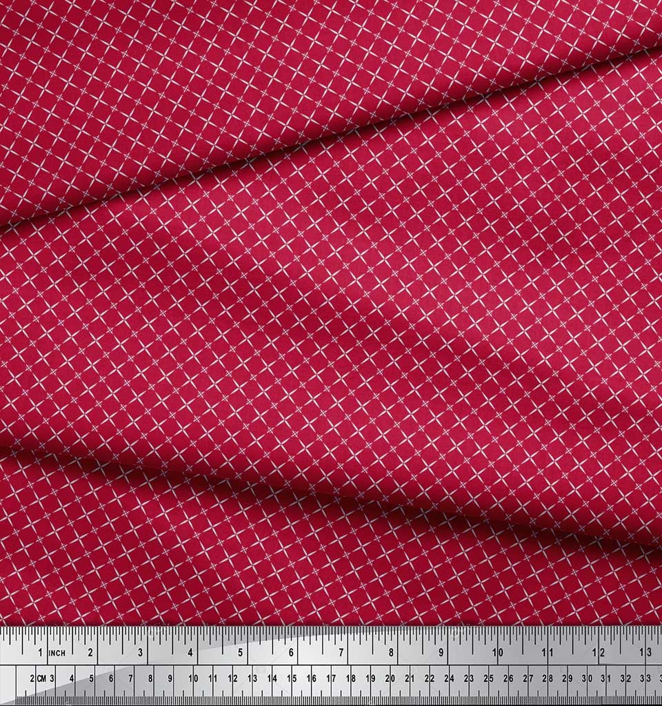Soimoi Japan Crepe Satin Fabric Geometric Small Print Fabric by Metre 42 Inch