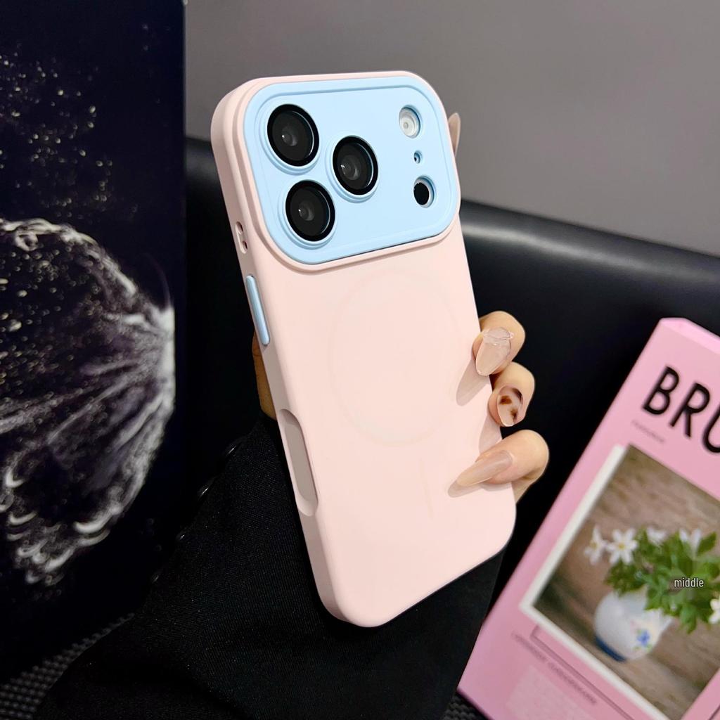 Color Block Instant Lens Case for iPhone 16 Pro Max & Apple 17, Liquid Silicone Matte for iPhone 14/15