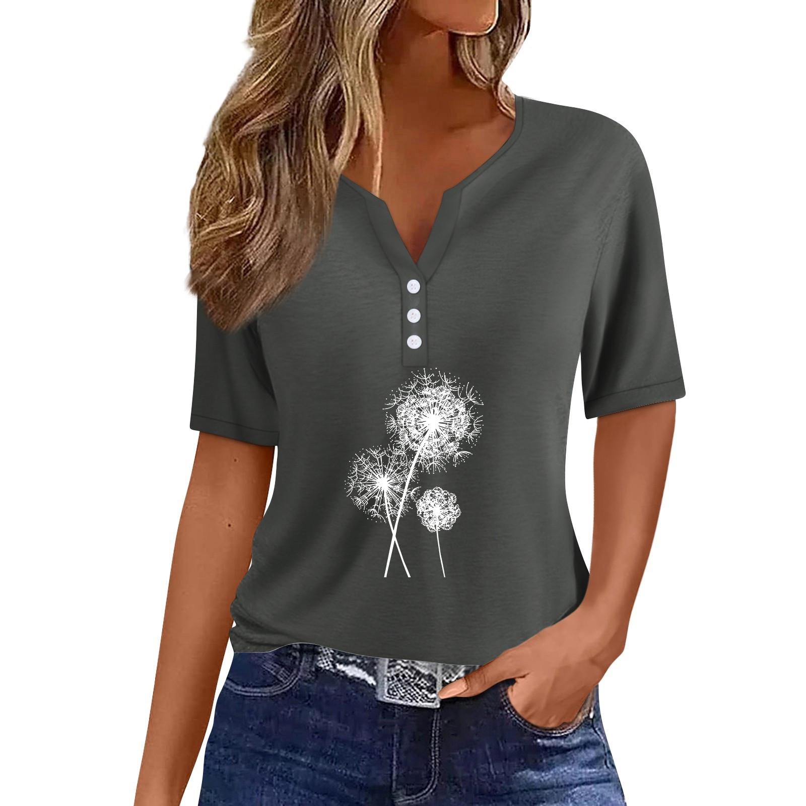 

Женская модная повседневная винтажная футболка с v-образным вырезом и коротким рукавом с декоративными пуговицами, топ M