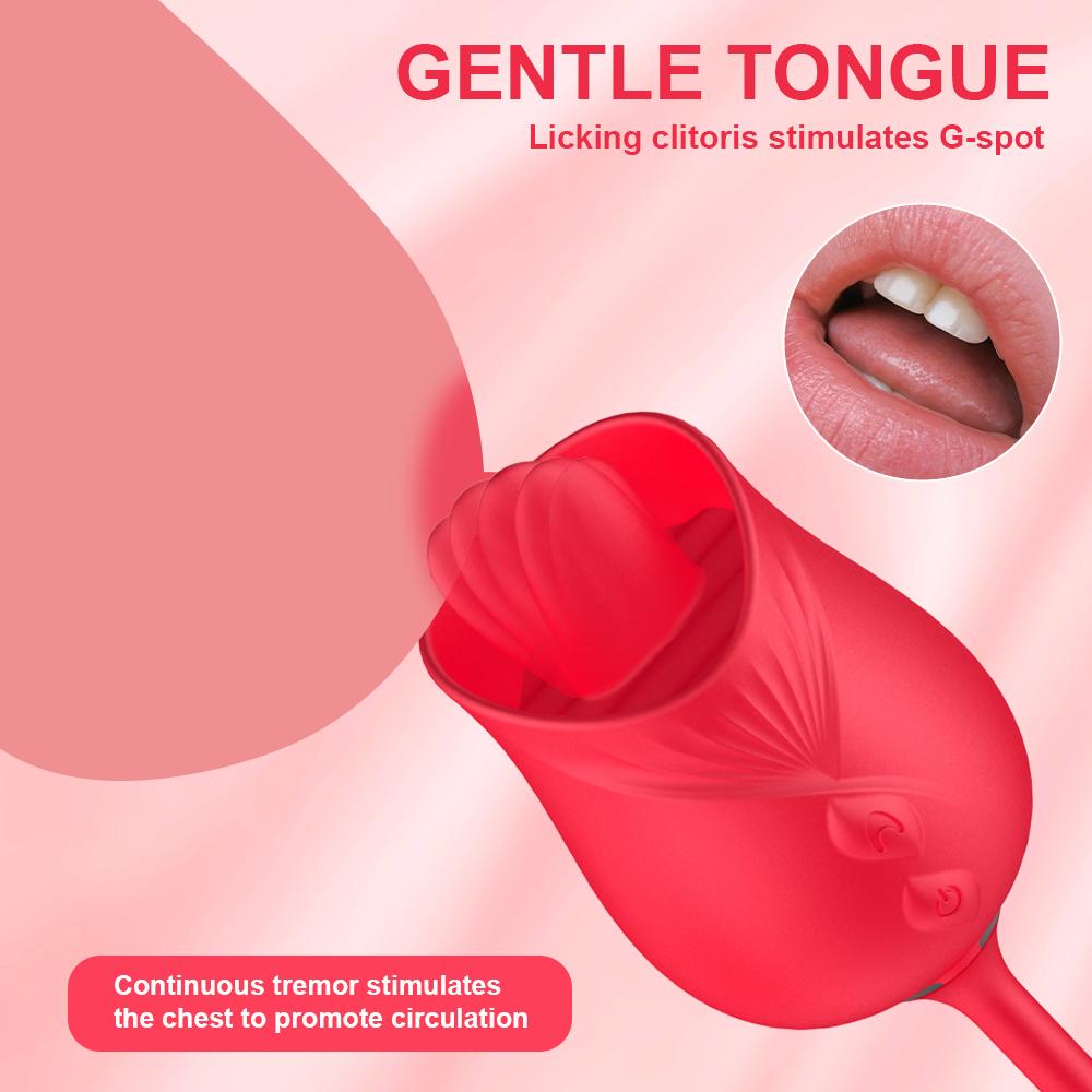 Rose Vibrator 10 Speed Thrusting Dildo Clit Nipple Oral Pussy Licking Clitoris Stimulator