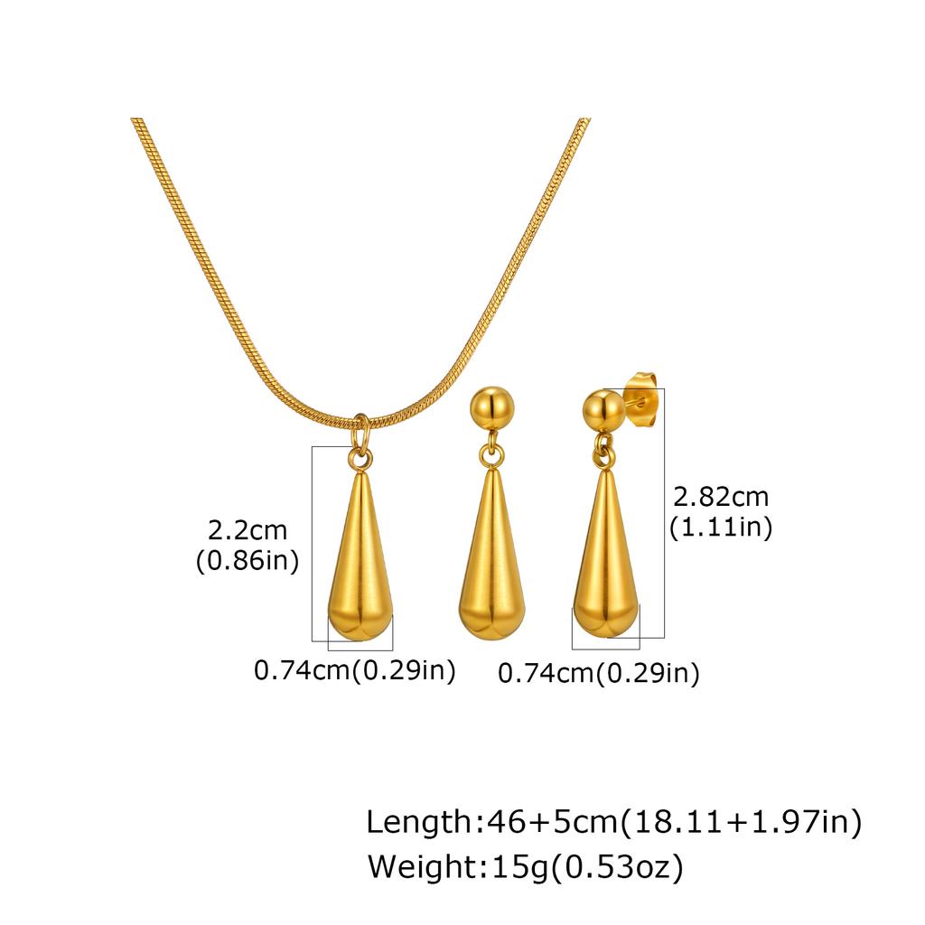 High Polished Waterdrop Pendant Earrings Necklace Set Stainless Steel 18K Gold Plated Waterproof Luxury Jewelry for Women Gift