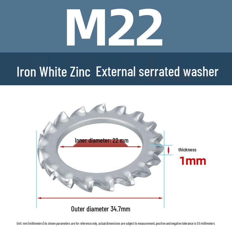 Yigu Yigu Uhlíková ocel Bílý zinek Vroubkovaná pojistná podložka M3-M30, Proti uvolnění, Proti sklouznutí
