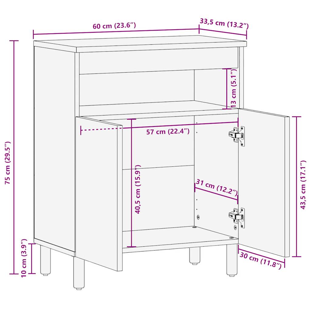 Sideboard 60 x 33.5 x 75 cm Rough Mango Wood