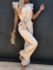 2024 European & American High-Waisted Tie-Up Jumpsuit - Solid Color, Long Pants, Women's Commuter Wear