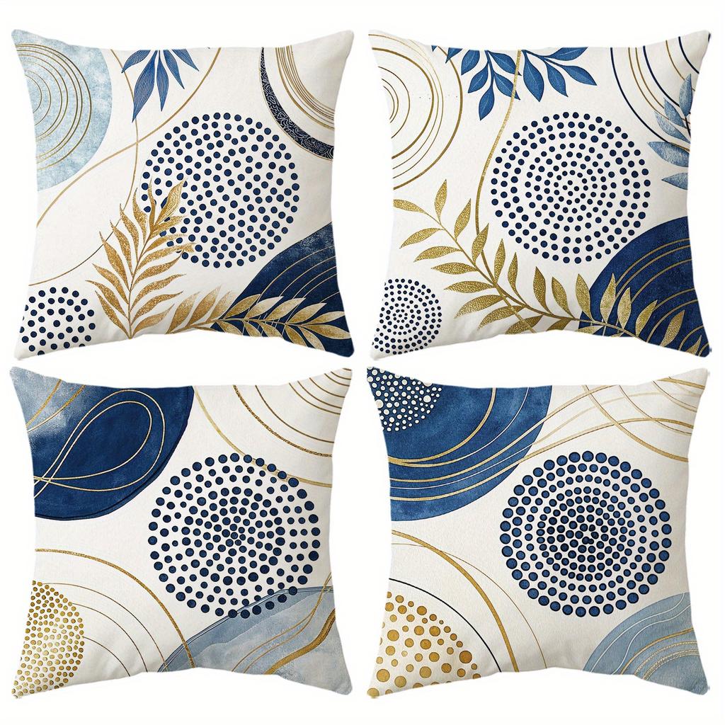 1/4pcs Blue Gold Leaf Patterned Pillowcases Sofa cushion cover home bedroom room decoration