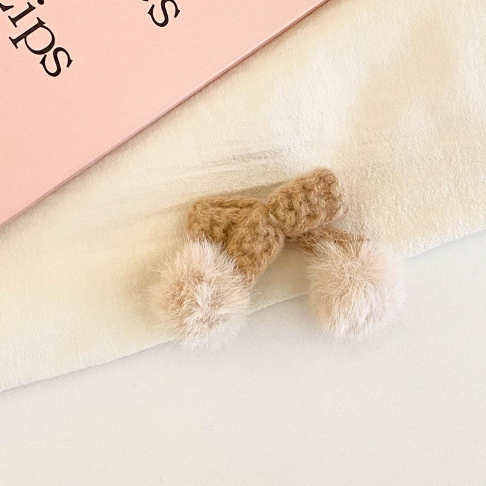 Cute pink bow hairpin side bangs clip duck bill clip sweet knitted hairball autumn and winter hair accessories