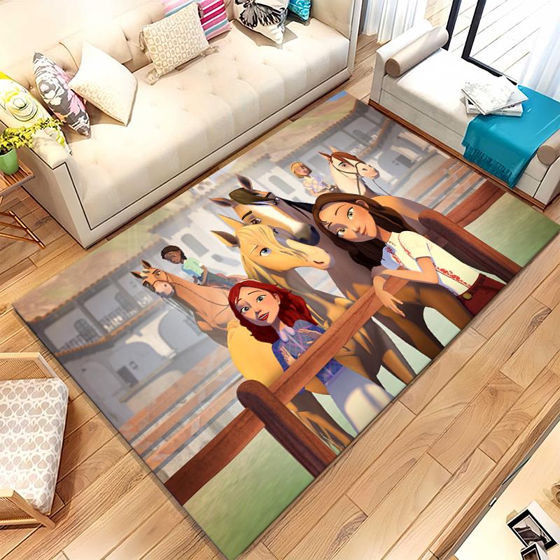 Cartoon Spirit Riding Free Horses Living Room Non-Slip Area Rug Soft Carpet for Bedroom Kids Playroom Sofa,Home Decor Doormat