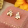 Korean Design Pearl & Jingle Bell Gold-Plated Christmas Tree Stud Earrings
