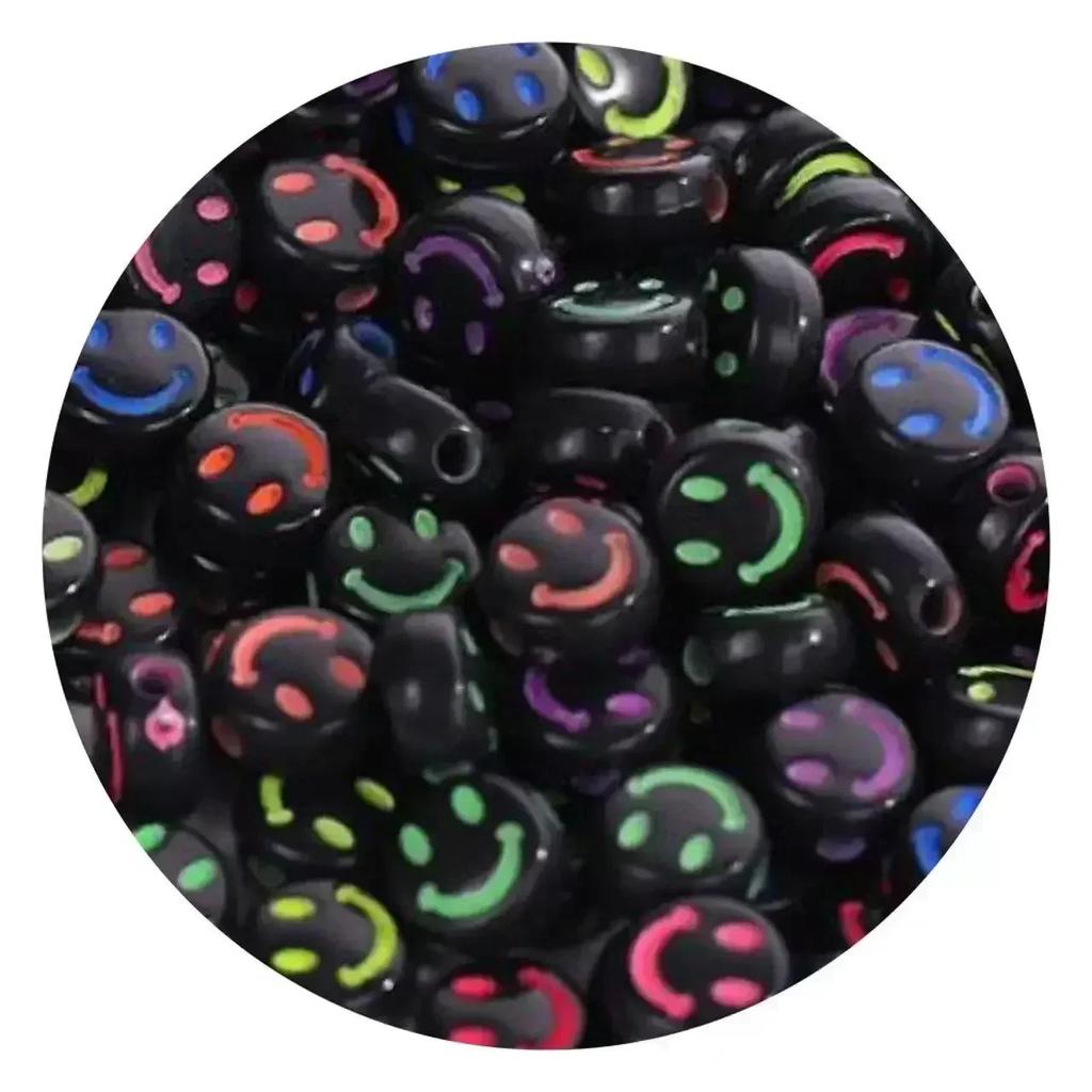 100-500PCS Mixed Colorful Acrylic Happy Face Beads Acrylic Smiling Face Spacer Beads for Bracelet Necklace DIY Jewelry Making