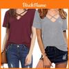 T-shirt Elegante in Cotone a Manica Corta con Scollo a V, Vestibilità Larga, Taglie Forti per Donna