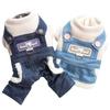 Dog Denim Jumpsuit Set Thick Fleece-Lined Warm Outfit Small Breeds Like Bichon Teddy