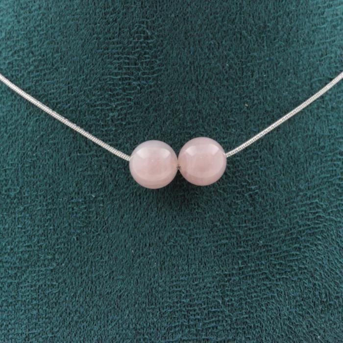 Collier - A Bijoux - Quartz rose - 2 perles 8 mm - Acier inoxydable - Taille personnalisable