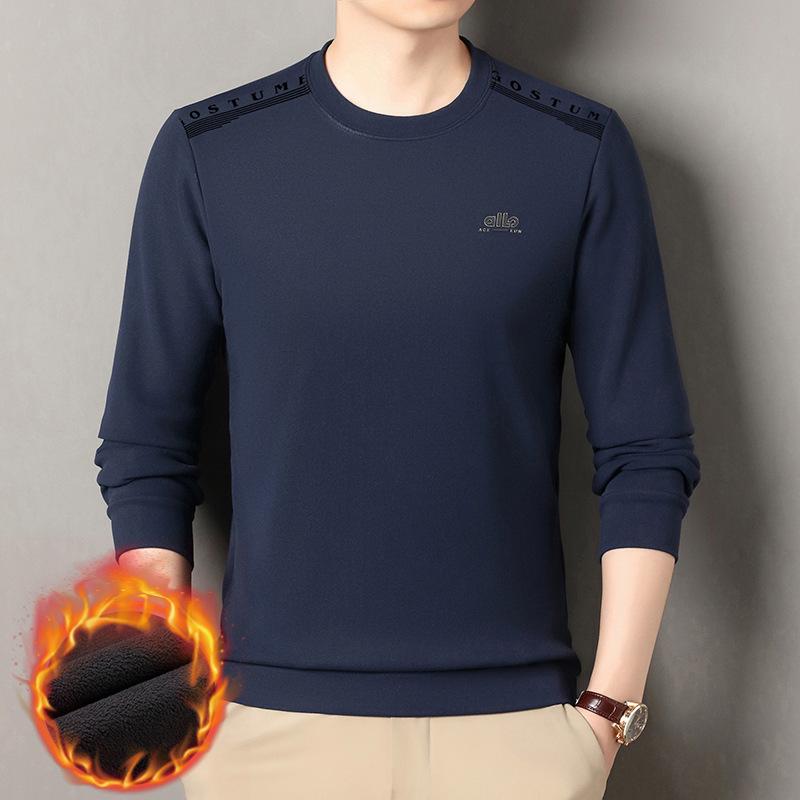 Men's Plus Velvet Thickened Round Neck Sweatshirt - Mid-Aged Casual, Warm, Skin-Friendly Base Layer
