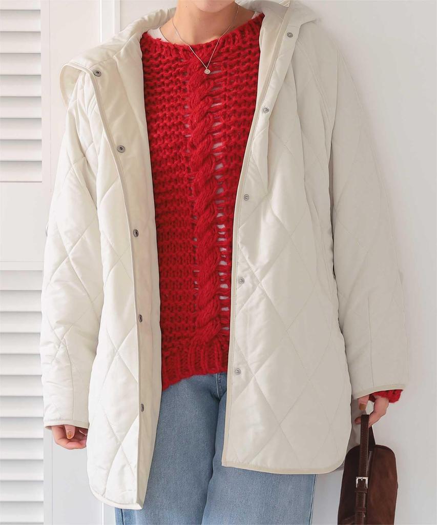Titibait Hooded Quilted Short Coat AYXP2922 Medium Ivory Women's