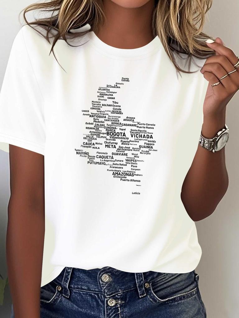 European sizesColombian Slogans On Pure Women'S Printed T-Shirts, Offering Comfort And Versatility with Short Sleeves for Casual Wear