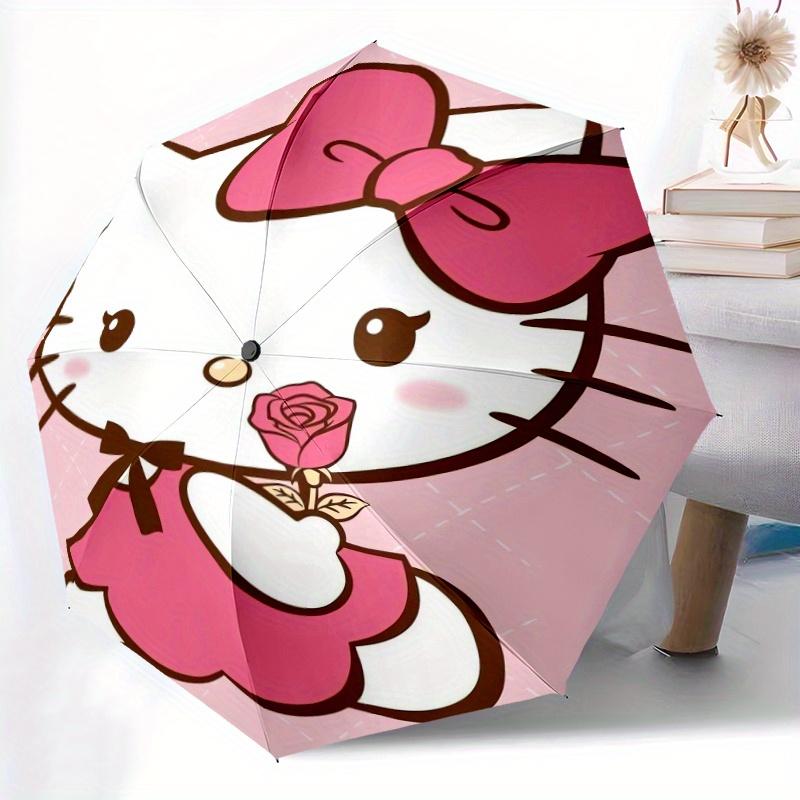 Rose Hello Kitty Sanrio Cartoon Umbrella, Portable 3-Fold Compact Umbrella, Suitable for Camping, Hiking and Travel, Ideal Easter Birthday Gift for Fa