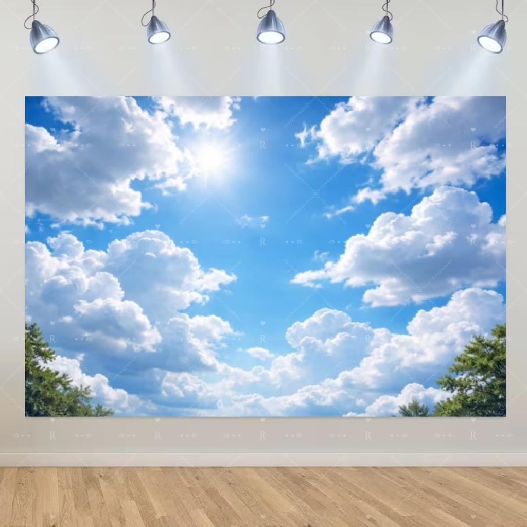 Blue Sky White Cloud Background Natural Landscape Home Party Decoration Backdrop Portrait Photography Banner Baby Shower Props