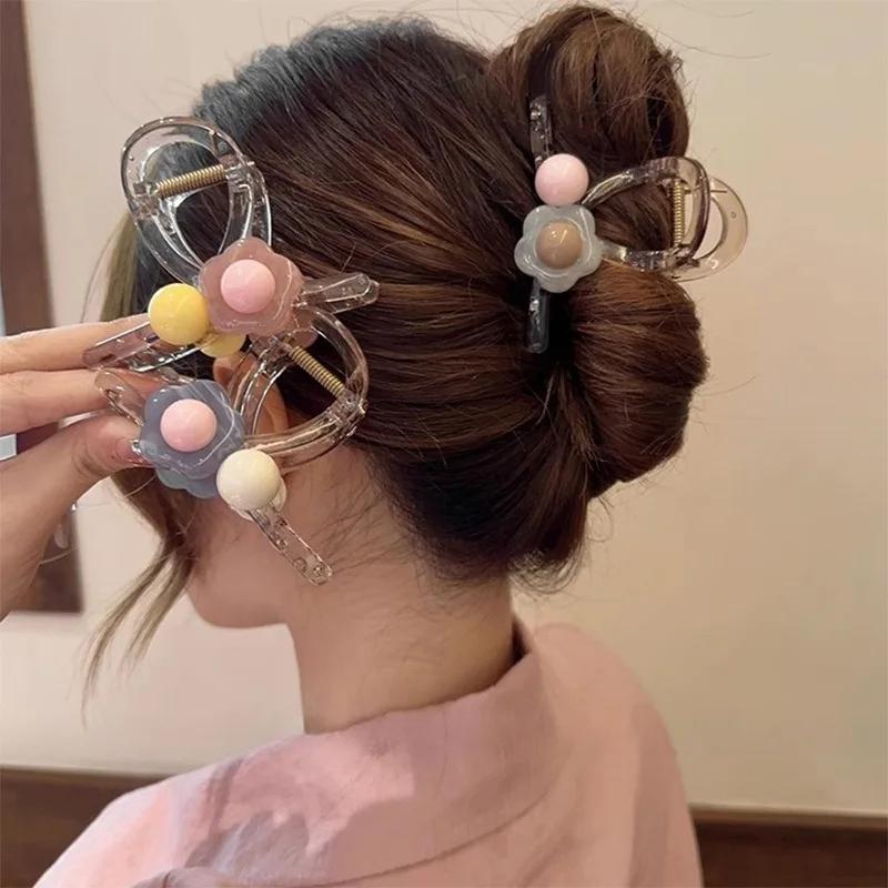 New Sweet Grab Hair Clips for Women Flower Acrylic Hairpin Back Of Head Tie Shark Cawl Clips Girls Hair Accessories