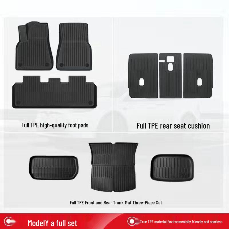 Compatible Tesla Model 3 & Y TPE Odorless Floor Mats & Trunk Backrest Mats