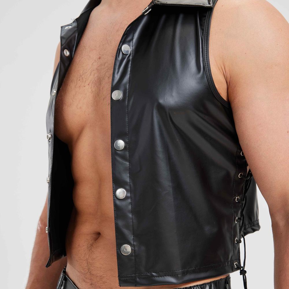 European & American Men's Patent Leather Vest and Shorts Set for Nightclub Performance