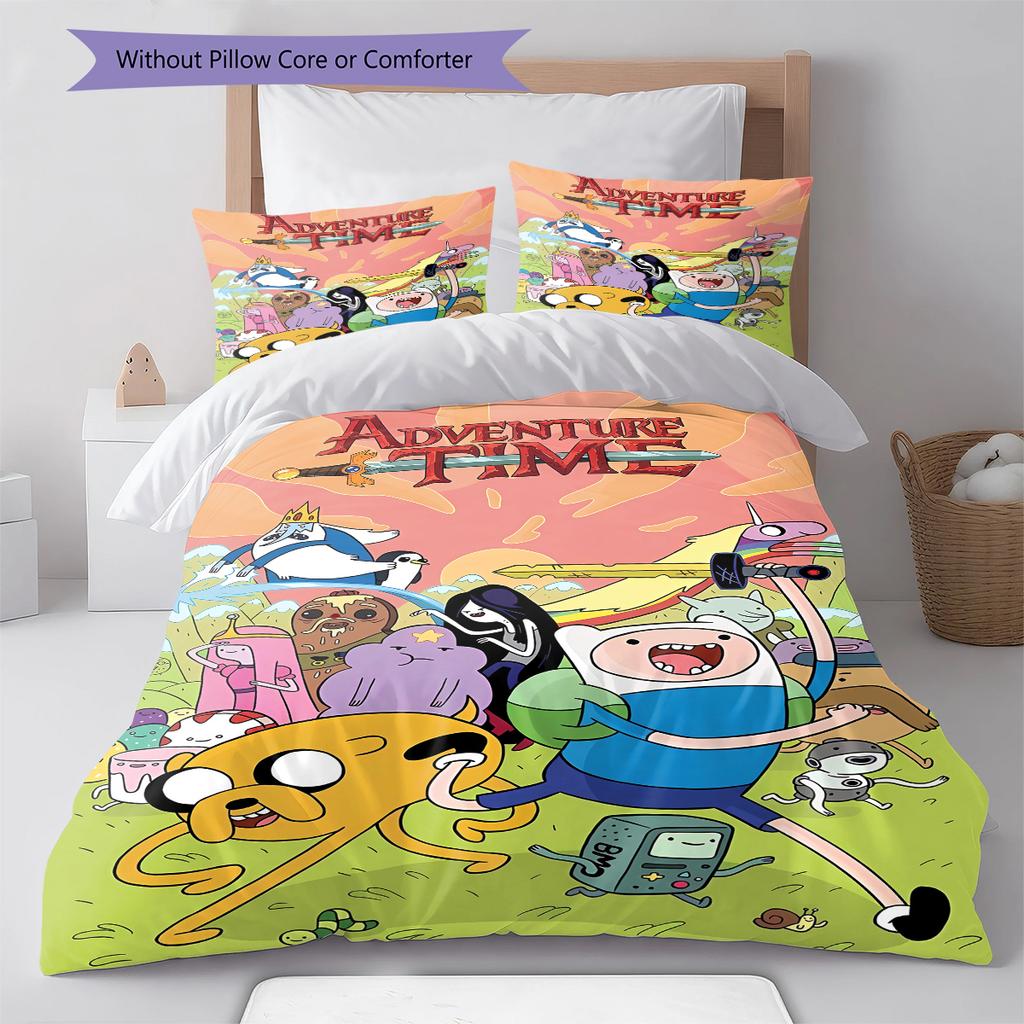 Adventure Time Pattern Bedding,Quilt Set Quilt Cover Pillowcase Home Decoration Birthday Gift (1 * duvet cover + 2 * pillowcase, without core)
