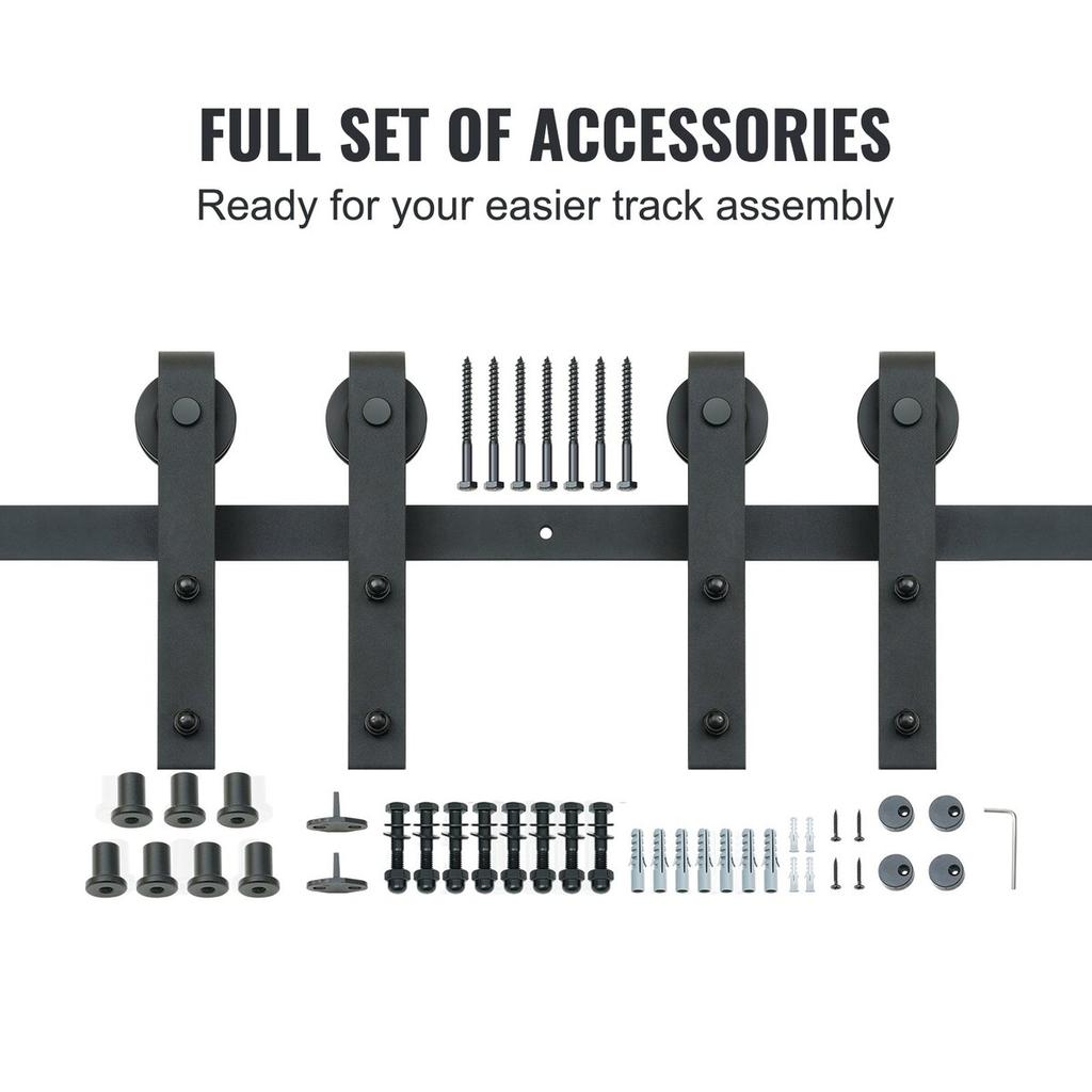 8FT Sliding Barn Door Hardware Kit, 330LBS Heavy Duty Barn Door Track Kit for Double Doors, Fit 3.7-4.3FT Total Wide and 1.3"-1.8" Thick 2 Door Panel,