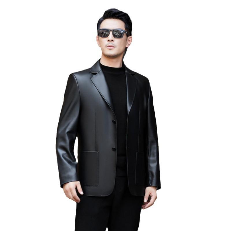 Leather leather jacket men's sheepskin slim handsome suit locomotive light luxury autumn and winter men's suit