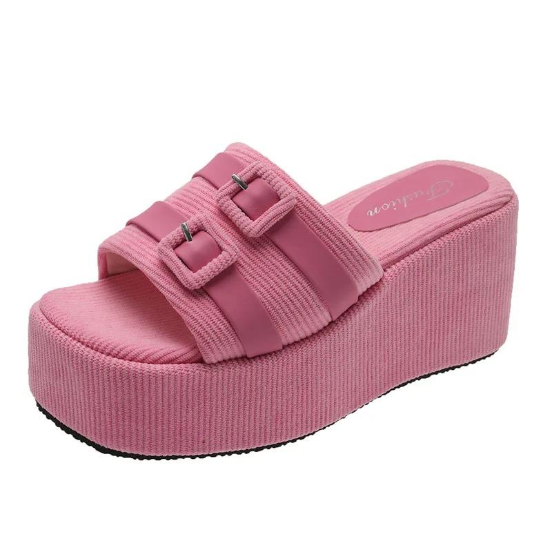 Small Fragrant Style Fashionable Slop Heel Beach Slippers  Small Buckle Roman