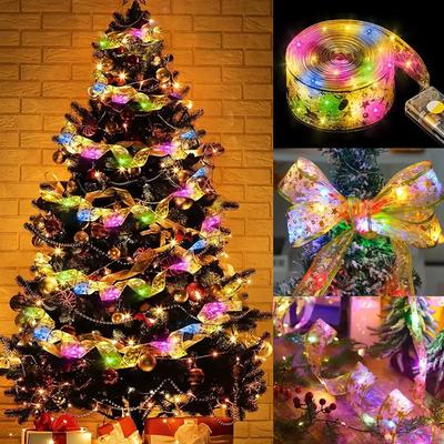 Weihnachtsband Lichterkette Weihnachtsdekoration DIY Schleifen Lichterkette Baumschmuck für Zuhause 2025 Weihnachten Neujahr Navidad