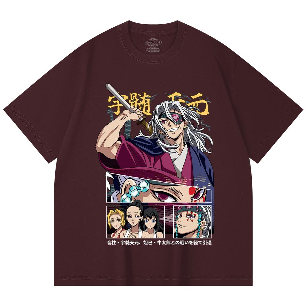 

230 Gsm 100% Cotton Demon Slayer V9 Uzui Print Unisex Heavy Cotton T Shirt 2XL вина червоного кольору