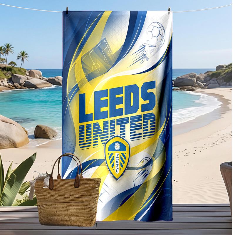 Leeds United Fußball-Druck Strandtuch, Großes Weiches Schnelltrocknendes Handtuch für Strand Camping Schwimmen