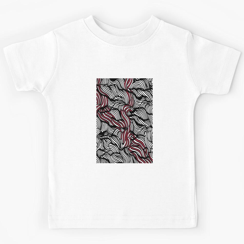 Black Red White Wavy Line Art Kids T-Shirt 140