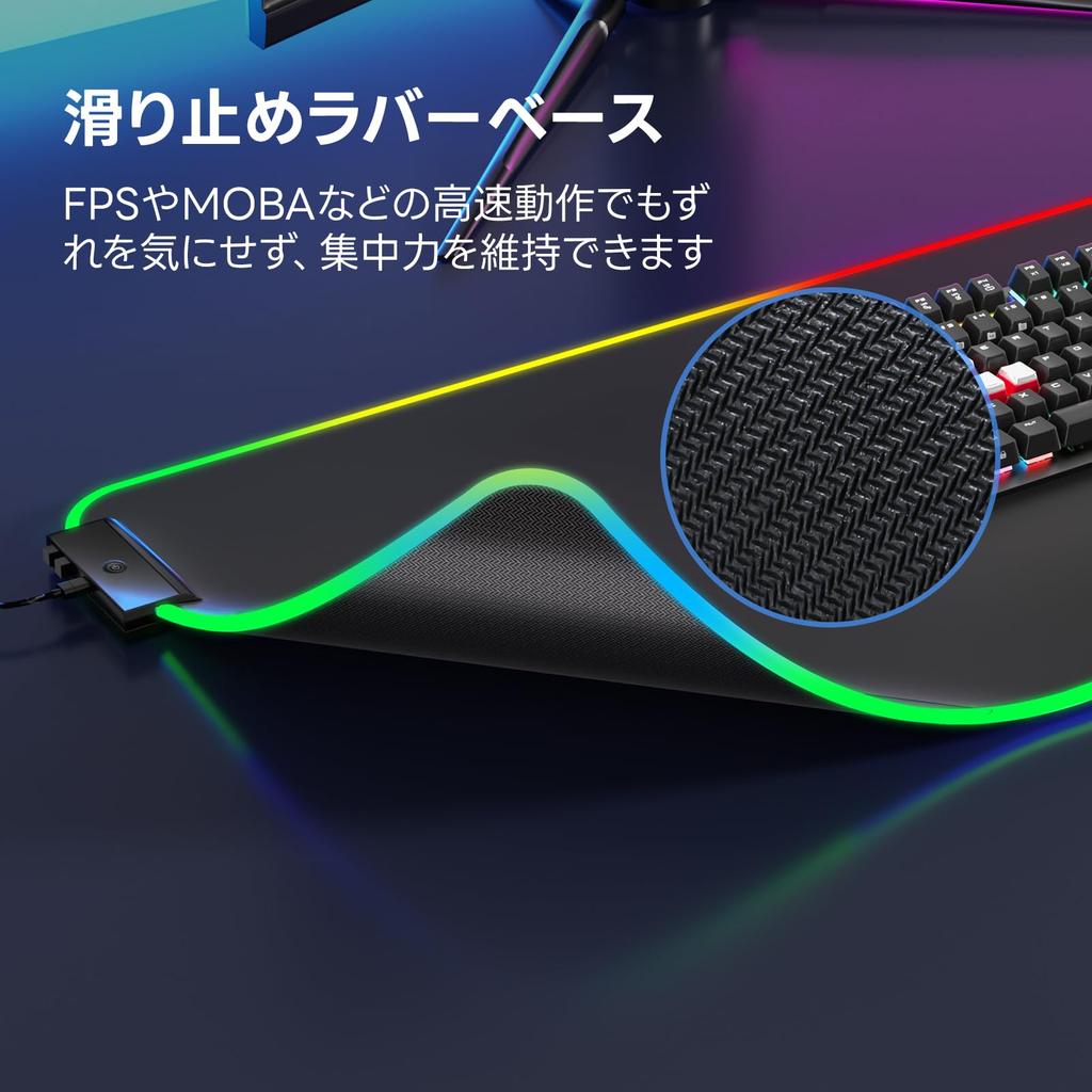 KTRiO RGB Gaming Mouse Pad, Large, 80cm X 30cm X 0.4cm, Black