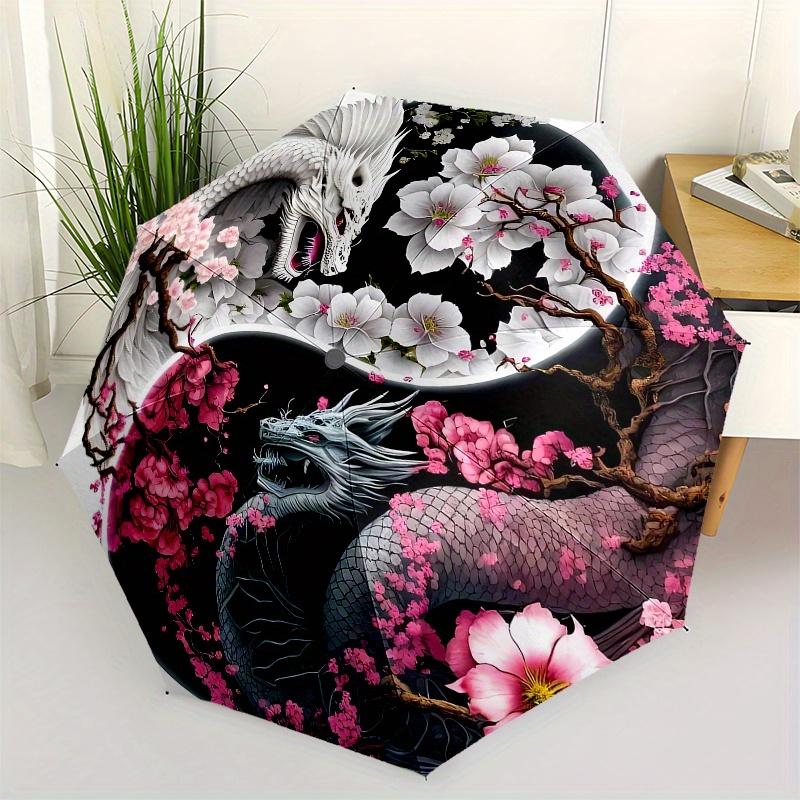 

Yin Yang Dragons with Cherry Blossoms Wall Art Print Umbrella, Cute Umbrella with Cute Design, Portable 3-Fold Compact Umbrella for Men & Women, Val